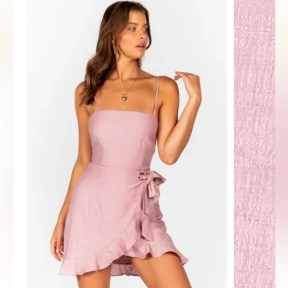 Selfie Leslie Angela Dress Pink wrap tie front - Picture 2 of 11